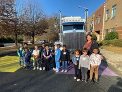  Joe Gibbs Racing truck with Long Creek Elementary students